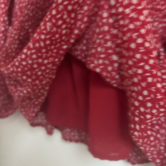 Madewell Red and White Puff Sleeve Smocked Blouse - Picture 3 of 5